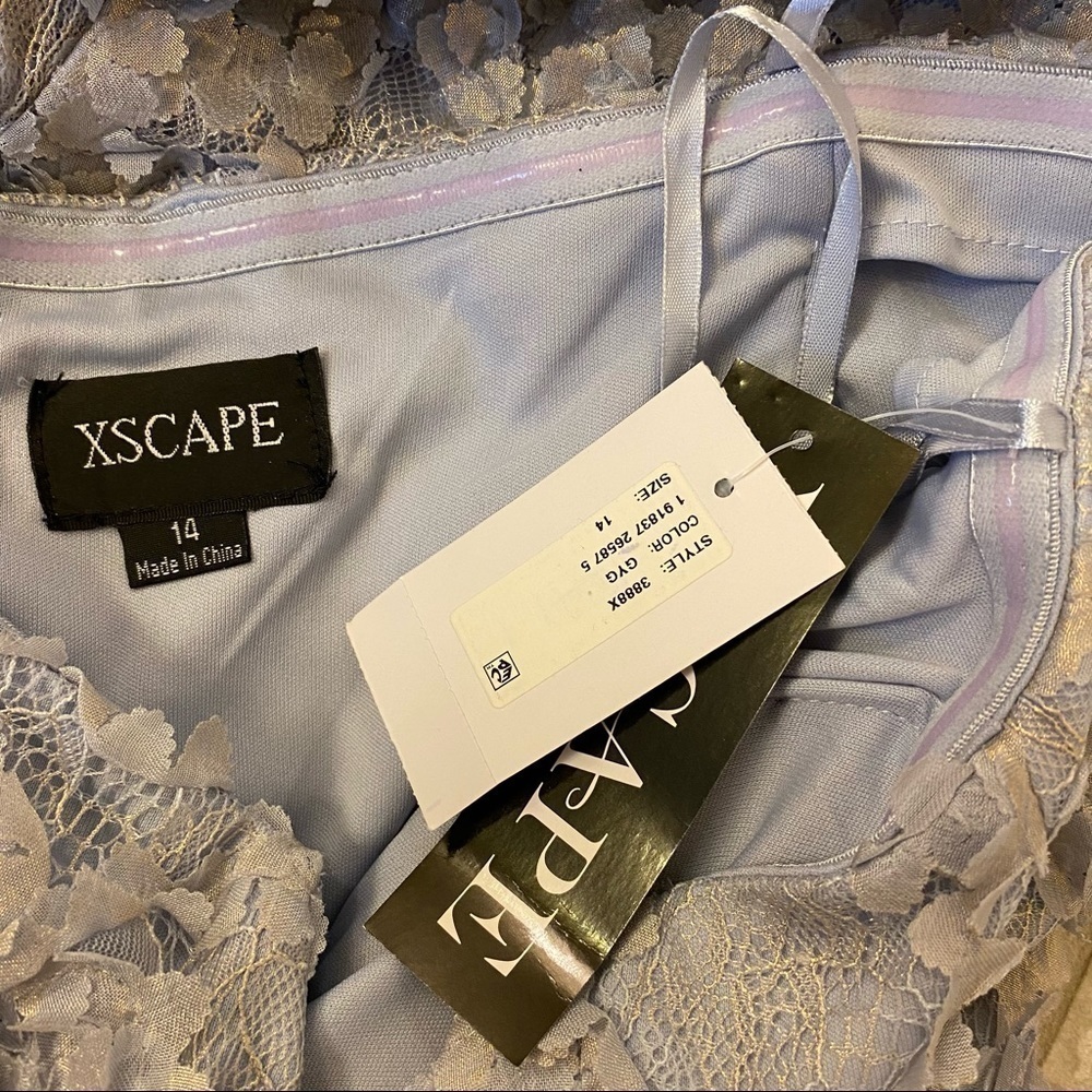 Xscape- Off-Shoulder Lavender/Blue Evening Gown - Elegant Lace Mermaid Dress - Picture 12 of 12